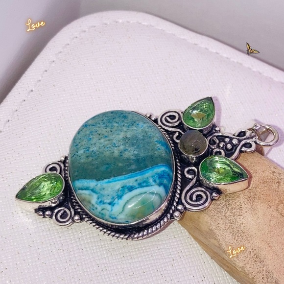 Dendritic Opal • Peridot • Labradorite Gemstone Handmade Pendant - Picture 2 of 4